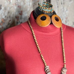 Pre-Treasured: Women’s Wood Tribal Earrings, Bracelet and Necklace
